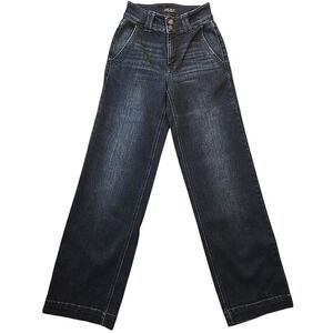 Judy Blue Mid Rise Wide Leg Dark Blue Double Button Jeans Womens Sz 0/24 (24x31)